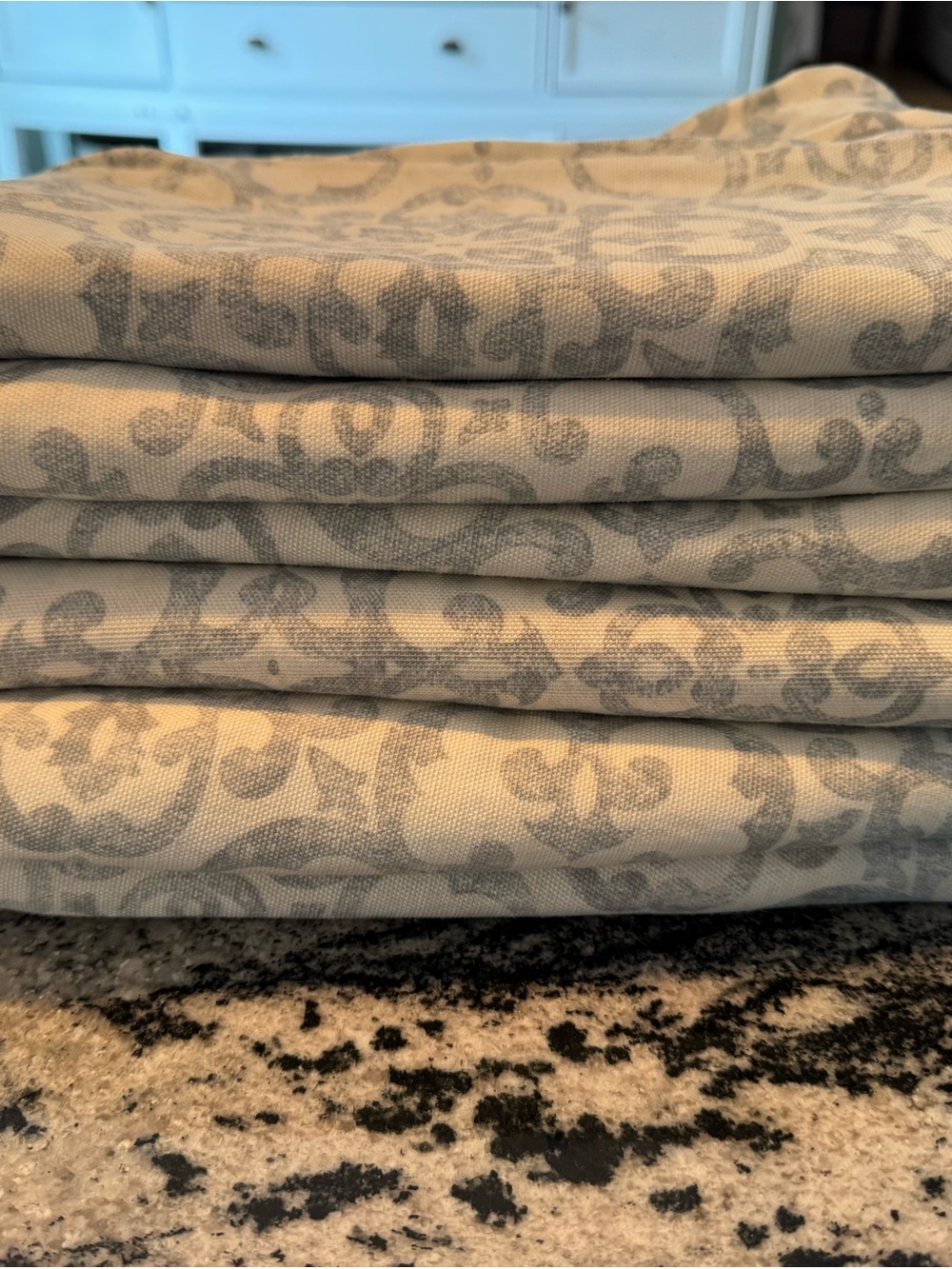 Classic Scroll-Print Curtain Panel in Light Gray and Cream